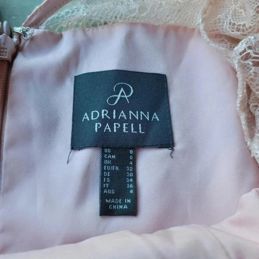 NWT ADRIANNA PAPELL Women's Satin Blush Pink Tiered Lace Mini A-Line Dress sz 0